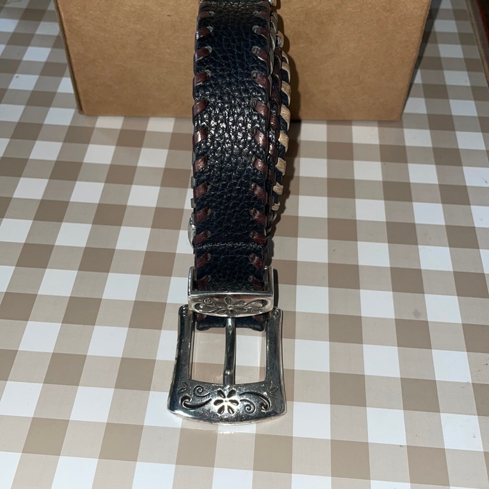Brighton Black and Silver Belt with Textured Leather and Decorative Buckle